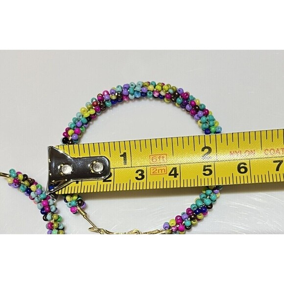 Sead Bead Textured Hoop Womens Earrings 2in Multi Colored Rainbow Kidcore - Picture 5 of 6